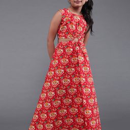 Aks Kids Girls Floral Printed Cut Outs Cotton Maxi Dress-image-11