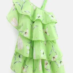M'andy Girls Floral Printed One Shoulder Layered Detail Pure Cotton Maxi Dress-image-70