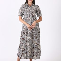 BAESD Floral Printed Short Sleeves Pure Cotton Shirt Midi Dress-image-29