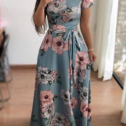 StyleCast Floral Print High Neck Short Sleeves A-Line Maxi Dress-picture-49