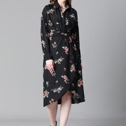 Oxolloxo Floral Printed Shirt Collar Wrap Dress-image-87