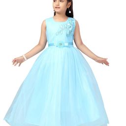 Aarika Girls Turquoise Blue Embroidered Net Maxi Gown Dress-image-14