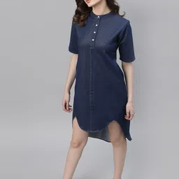 Rigo Indigo Knee Length Curved Bottom Dress-image-4