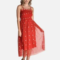 FIMS Floral Printed Net Midi A-Line Dress-image-77