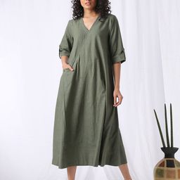 VASSTRAM V Neck Cotton Wrap Midi Dress-image-72