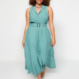 Trendyol Plus Size Shirt Collar Midi Dress-image-31