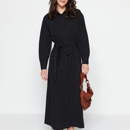 Trendyol Shirt Collar Cuffed Sleeves Shirt Midi Dress-image-0