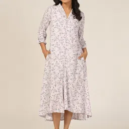 Mustard Floral Print Chiffon Shirt Midi Dress-image-20