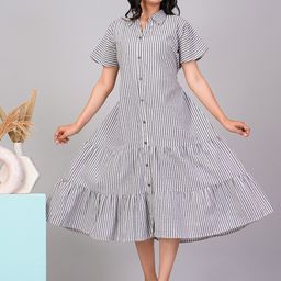 FLAMBOYANT Striped Shirt Midi Dress-image-82