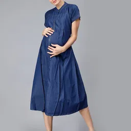 NIGHTSPREE Cotton Maternity Shirt Midi Dress-picture-15