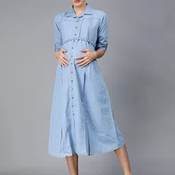 NIGHTSPREE Cotton Maternity Shirt Maternity Midi Dress-picture-45
