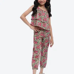 ShilpShakti Girls Floral Print Shoulder Straps Ruffles Detailing Top With Trouser-image-8