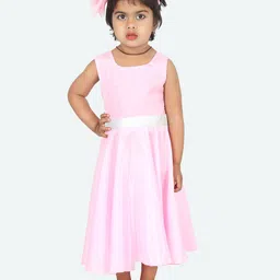Samsara Couture Girls Pink Net Midi Dress-picture-3