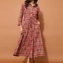 Fabindia Print Shirt Collar Midi Dress-image-45
