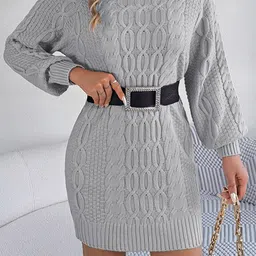 StyleCast Grey Self Design Acrylic Sweater Dress-picture-15