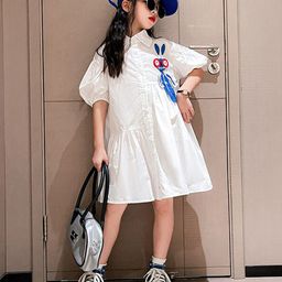 StyleCast Girls White Puff Sleeve Cotton Shirt Dress-image-72