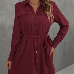 StyleCast Maroon Waist Tie-Up Shirt Mini Dress-image-40