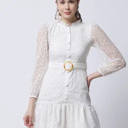 MARC LOUIS White Self Design Net Dress-image-21