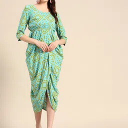 MABISH by Sonal Jain Bandhani Printed Tulip Overlap Sheath Midi Dress-image-59