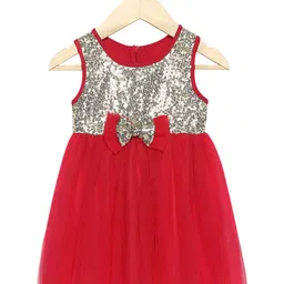 MANY FROCKS & Red & Silver-Toned Embellished Net Ethnic Dress-image-35