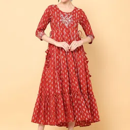 all about you Embroidered & Printed Cotton Maxi Ethnic Dress-image-44