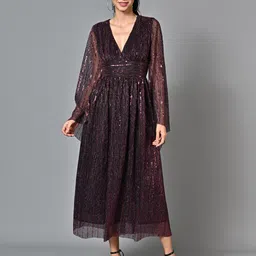 Justin Whyte Embellished V-Neck Flared Sleeve Bling & Sparkly Fit & Flare Dress-image-11