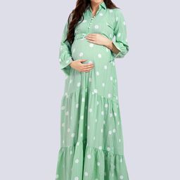 Mom For Sure by Ketki Dalal Women Sea Green Tiered Maternity Maxi Dress-image-20