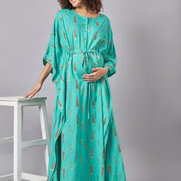 Mine4Nine Ethnic Motifs Print Extended Sleeves Maternity Maxi Dress-40