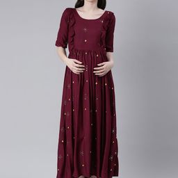Swishchick Embroidered Maternity Maxi Dress-image-93