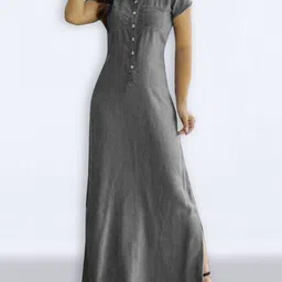 StyleCast Grey Shirt collar Short Sleeves Maxi Dress-12
