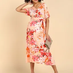 House Of Zelena Floral Print Maternity Wrap Dress-image-12