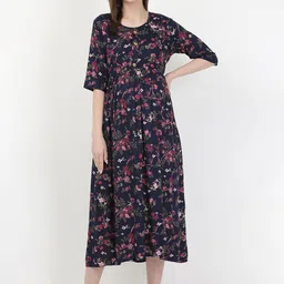 MYLO ESSENTIALS Navy Blue & Pink Floral Maternity & Nursing Maxi Dress-picture-41
