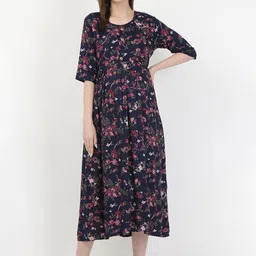 MYLO ESSENTIALS Navy Blue & Pink Floral Maternity & Nursing Maxi Dress-image-26