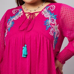 Antheaa Curve Plus Size Self Design Tie-Up Neck A-Line Dress image 2