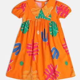 MINI KLUB Floral Printed Above the Keyboard Collar Puff Sleeves A-Line Dress-57