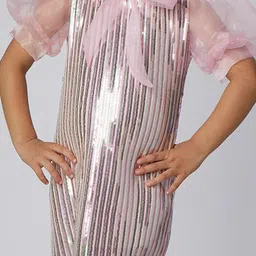 Peppermint Girls Embellished Puff Sleeves Sequinned Net Sheath Dress image 4