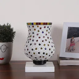 Devansh White & Red Printed Wooden Square Table Lamp With Mosaic Glass image 5