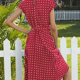 StyleCast Red Polka Dot Print A-Line Dress image 2