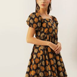 DressBerry Women Multicoloured Floral Printed Fit & Flare Dress-image-9