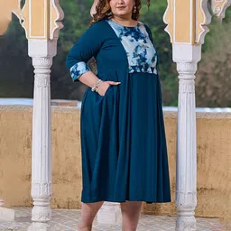 PrettyPlus by Desinoor.com Plus Size Round Neck Three-Quarter Sleeves A-Line Midi Dress image 3