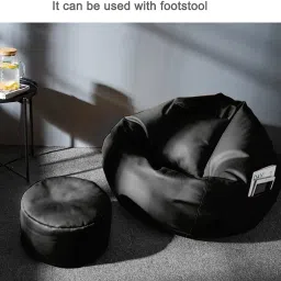 swiner 4XL 4XL Bean Bag with Footrest & Cushion Ready to Use with Beans (Black - 4XL) Bean Bag ChairWith Bean Filling image 2