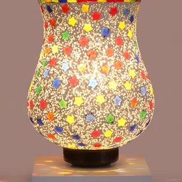 Devansh White & Red Printed Wooden Square Table Lamp With Mosaic Glass image 4