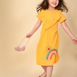 LilPicks Girls Graphic Printed Ruffled Cotton Fit & Flare Midi Dress-image-32