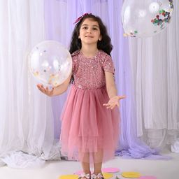 LilPicks Girls Sequined Round Neck Fit & Flare Dress-picture-49