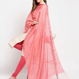 Dupatta Bazaar Coral Woven Design Linen Dupatta image 5