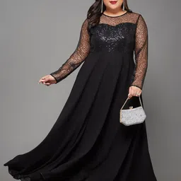 Miss Chase A+ Plus Size Embellished Georgette Flared Fit & Flare Maxi Dress image 1