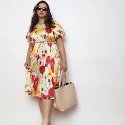 VERO MODA CURVE Floral Printed Tiered Gather Fit & Flare Midi Dress With Belt-image-59