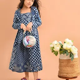 LilPicks Girls Ethnic Motifs Printed Square Neck Cotton Maxi Dress With Jacket-image-53