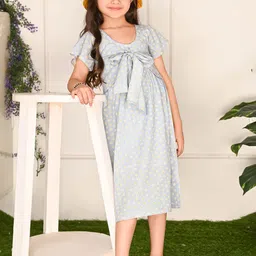 LilPicks Girls Floral Printed Tie-Up A-Line Midi Dress-image-65