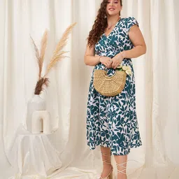 Berrylush Curve Floral Printed Waist Tie Ups Wrap Midi Dress-image-78